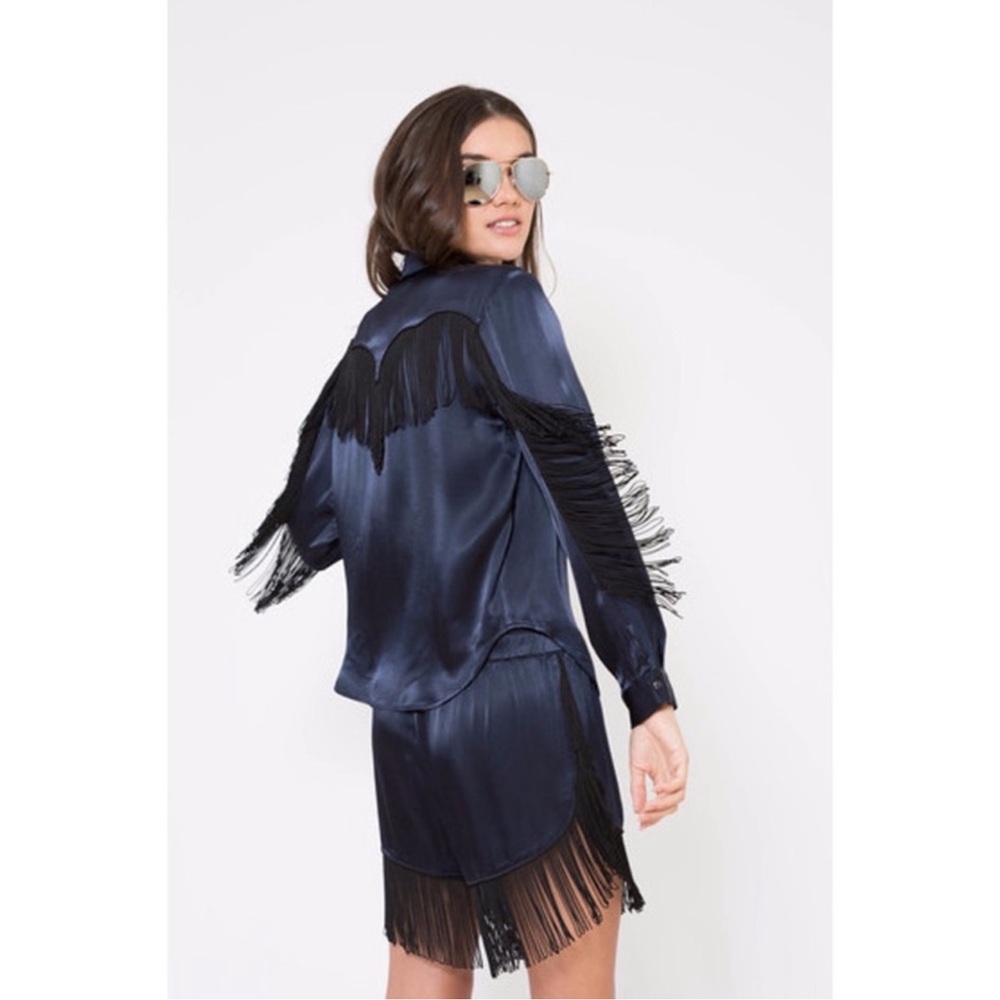 Ganni satin fringed western shirt size small